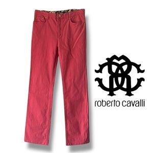 ROBERTO CAVALLI LOOSE FIT RED / PINK DENIM TROUSER PANTS JEANS SZ L